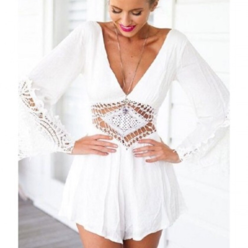 Boho crochet white romper